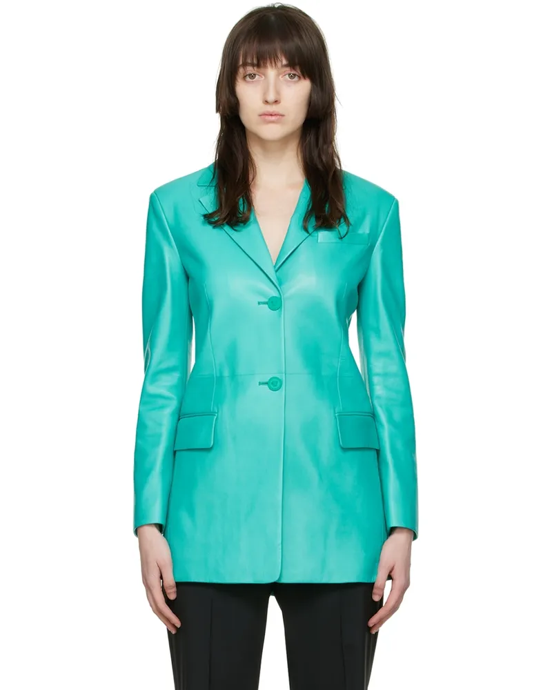 Versace Blue Leather Blazer 1v550