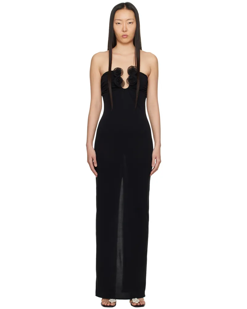 Magda Butrym Black Floral Appliqué Maxi Dress Black