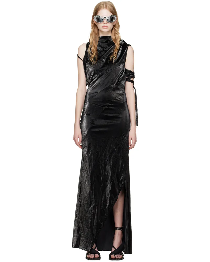 OTTOLINGER Black Draped Maxi Dress Shiny