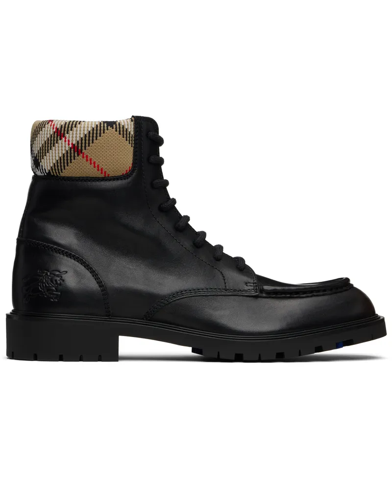 Burberry Black Leather Rogue Combat Boots Black