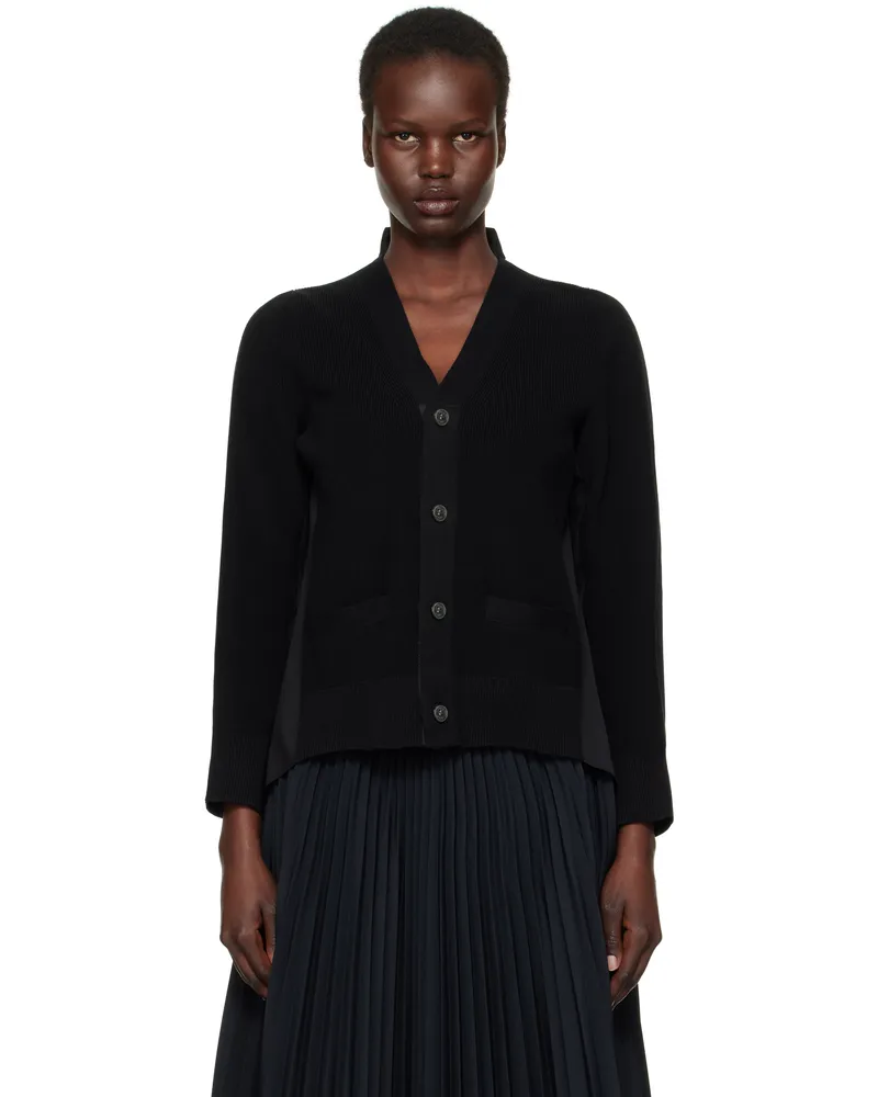 Sacai Black Cotton Knit x Cotton Poplin Cardigan 002