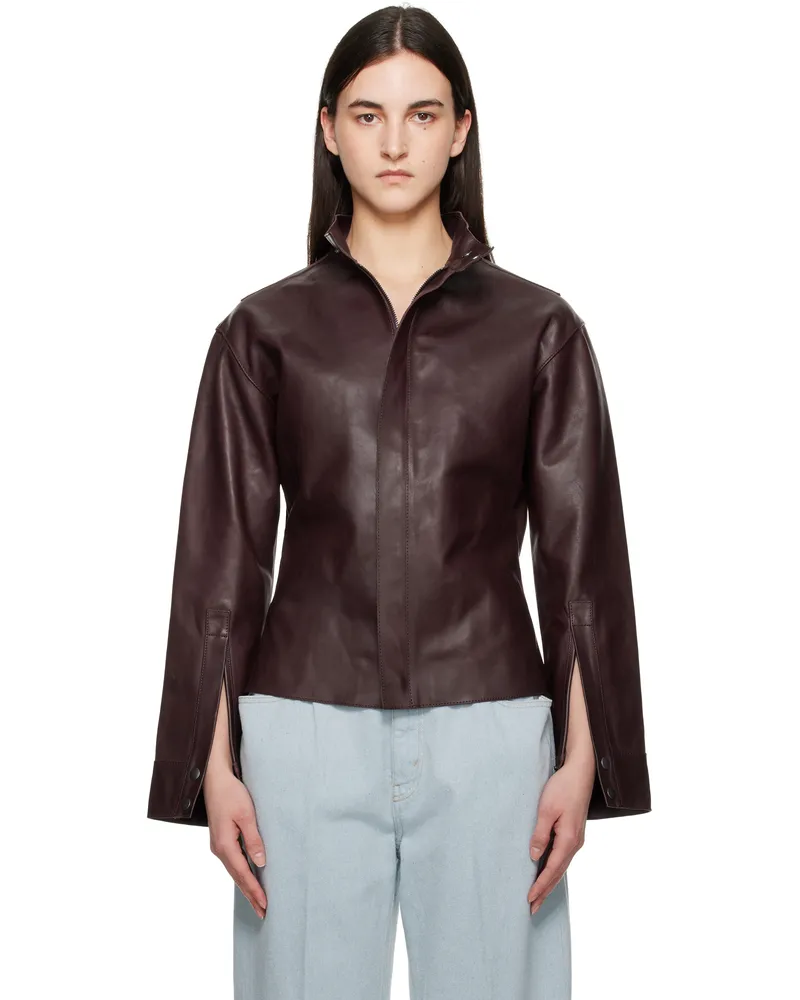 Victoria Beckham Burgundy Sculptural Leather Jacket Port