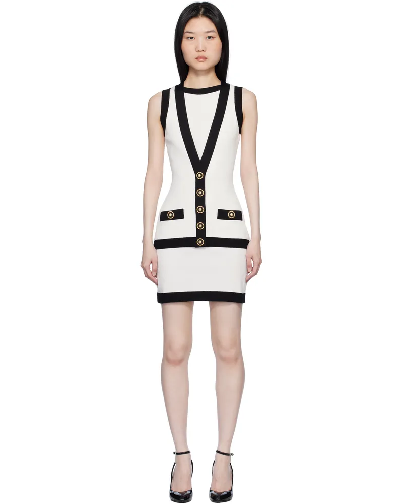 Balmain Black & Off-White Two-Tone Waistcoat Minidress Gau
