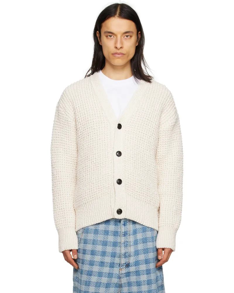 AMI Paris Off-White Button Cardigan Natural