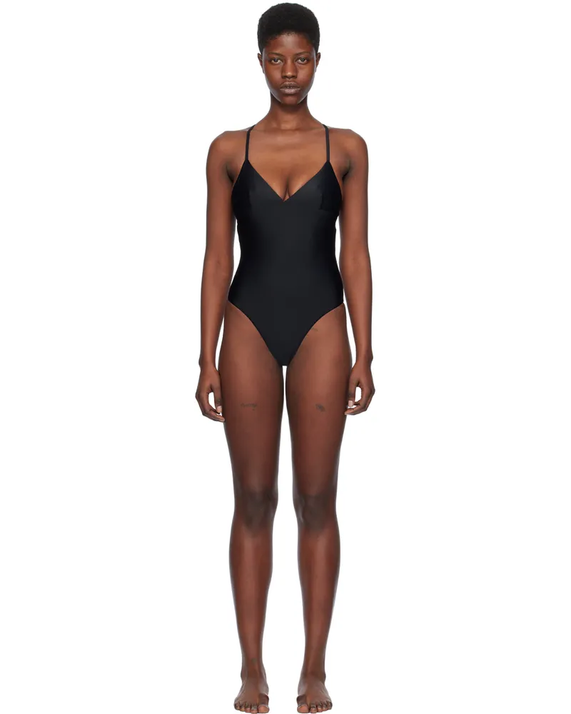 Matteau Black Crossback Plunge One-Piece Swimsuit Black