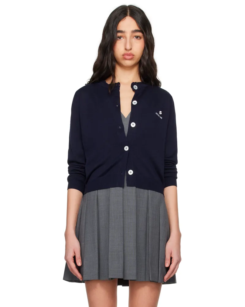 SHUSHU/TONG Navy Logo-Stitch Knit Cardigan Na100
