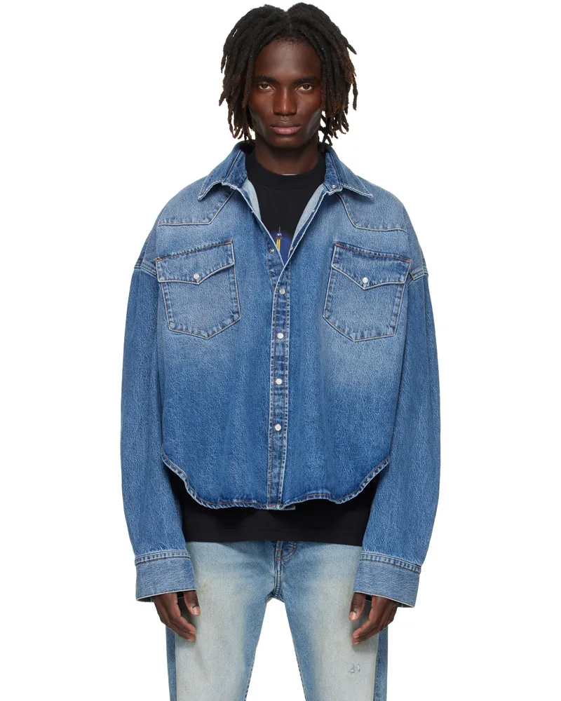 VETEMENTS Blue Boxy Cropped Denim Shirt Mid