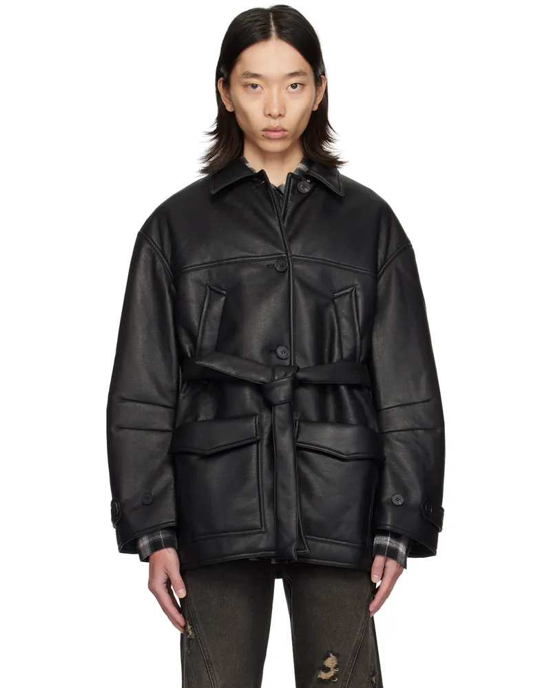 lesugiatelier Black Insulated Faux-Leather Jacket Black