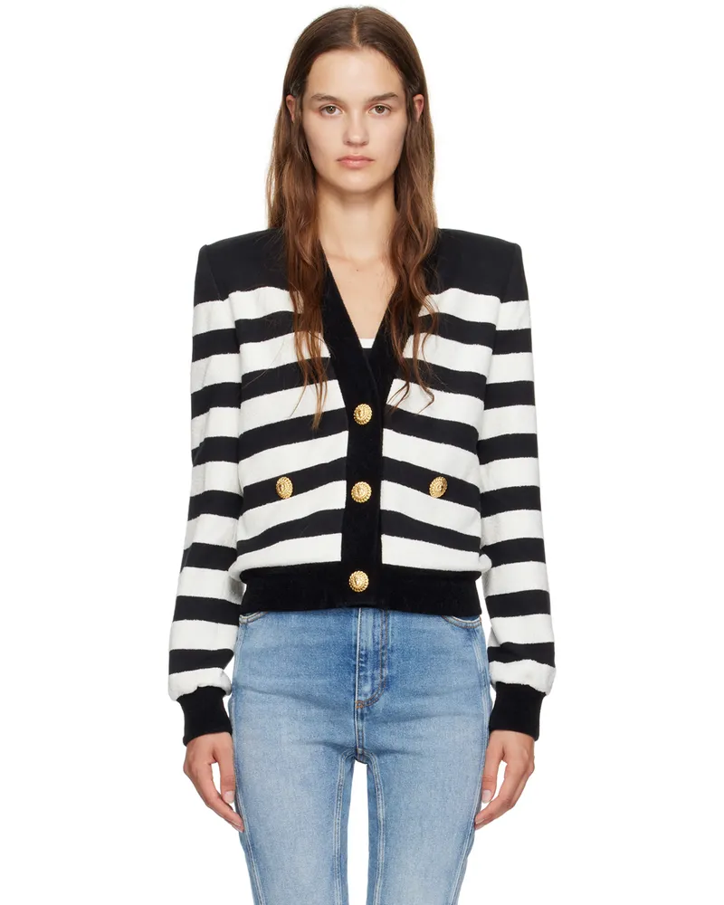 Balmain Black & White Stripe Cardigan Eab