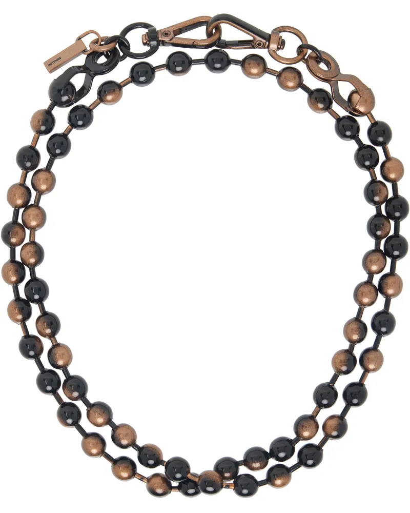 WE 11 DONE Black & Bronze Colored Ball Chain Necklace Black