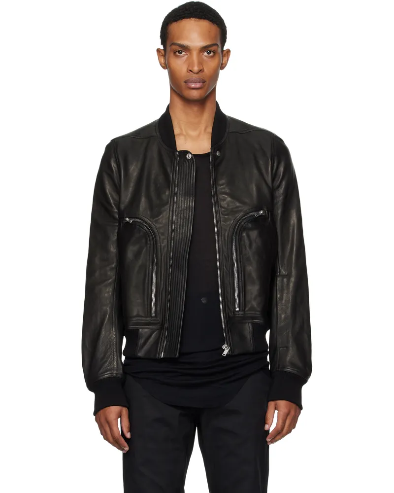 Rick Owens Black Concordians Bauhaus Flight Leather Bomber Jacket 09