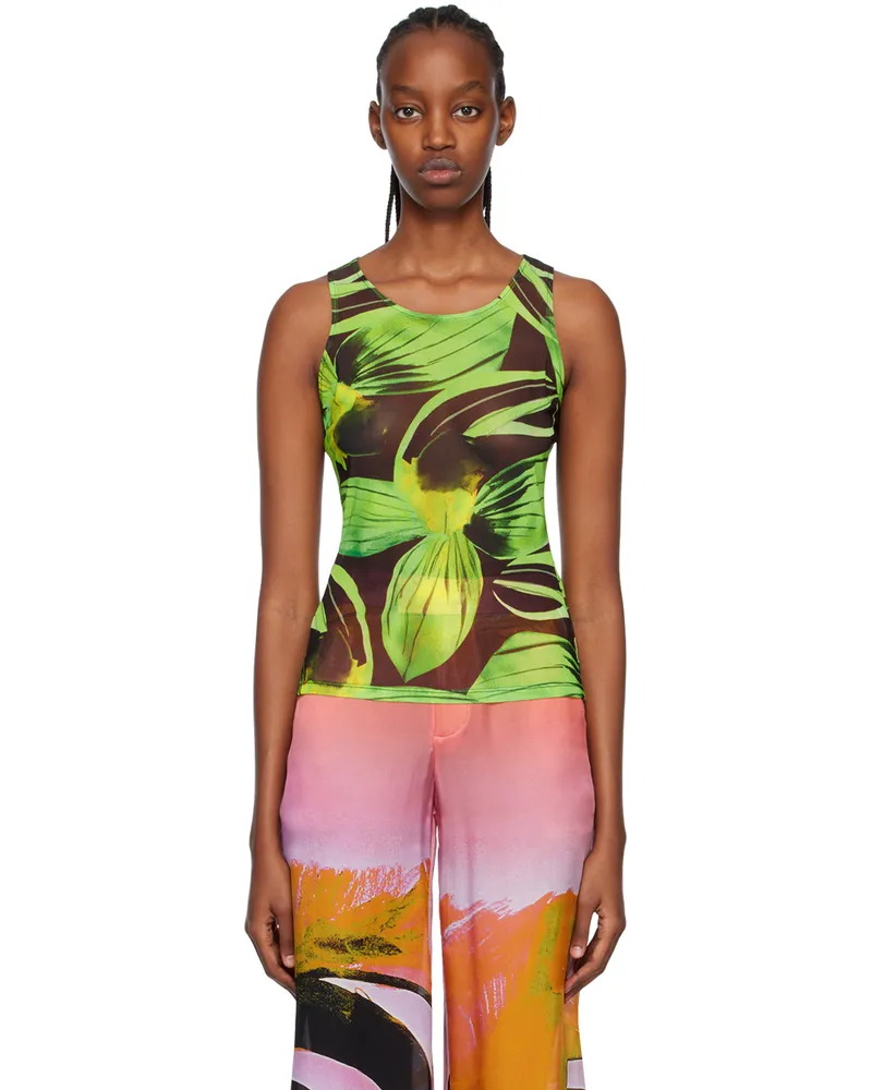 Louisa Ballou Green Graphic Tank Top 0-0-0