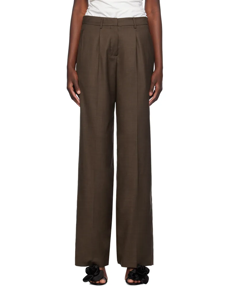 Magda Butrym Brown Wide Leg Tailored Wool Trousers Brown