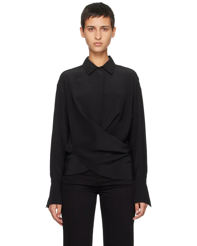 Victoria Beckham Black Wrap Front Blouse Black