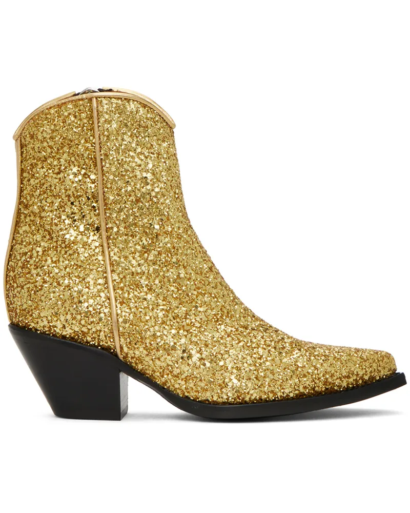 R13 Gold Skinny Ankle Cowboy Boots Gold