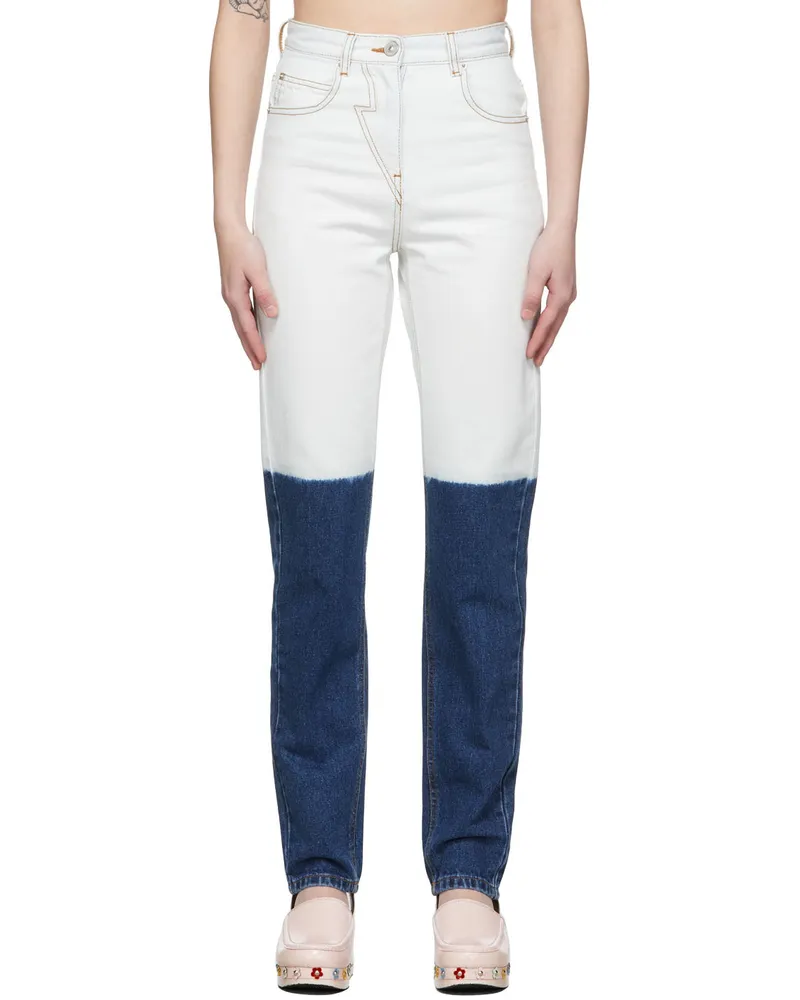 pushBUTTON Off-White & Blue Dip Dye Jeans White