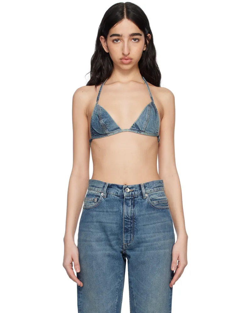 DRKSHDW by Rick Owens Blue Hollywood Garment-Washed Denim Bra 06
