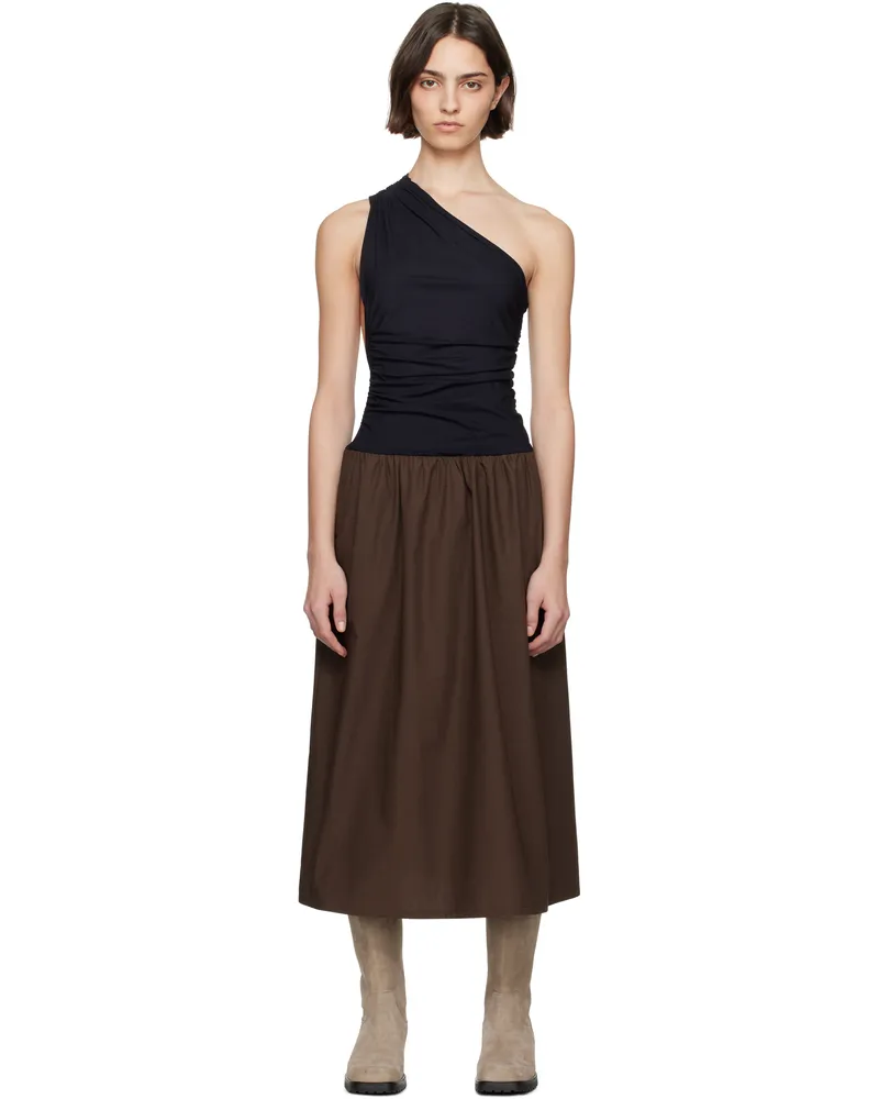 SC103 Black & Brown Balance Midi Dress Raven