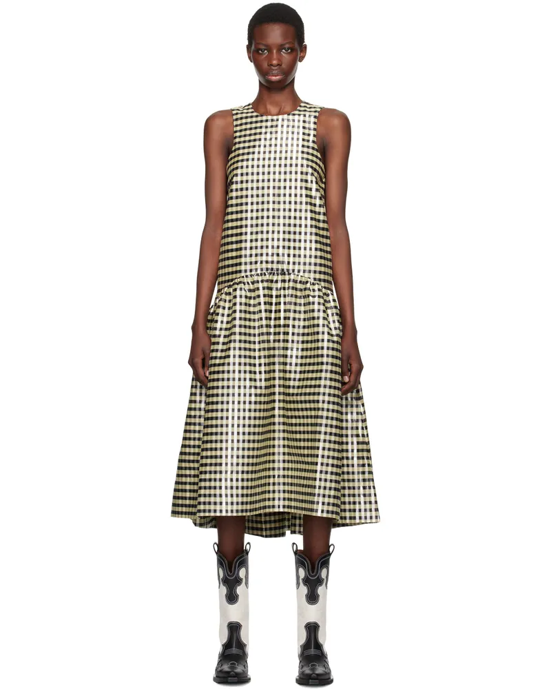 Ganni Yellow Shiny Gingham Midi Dress 198