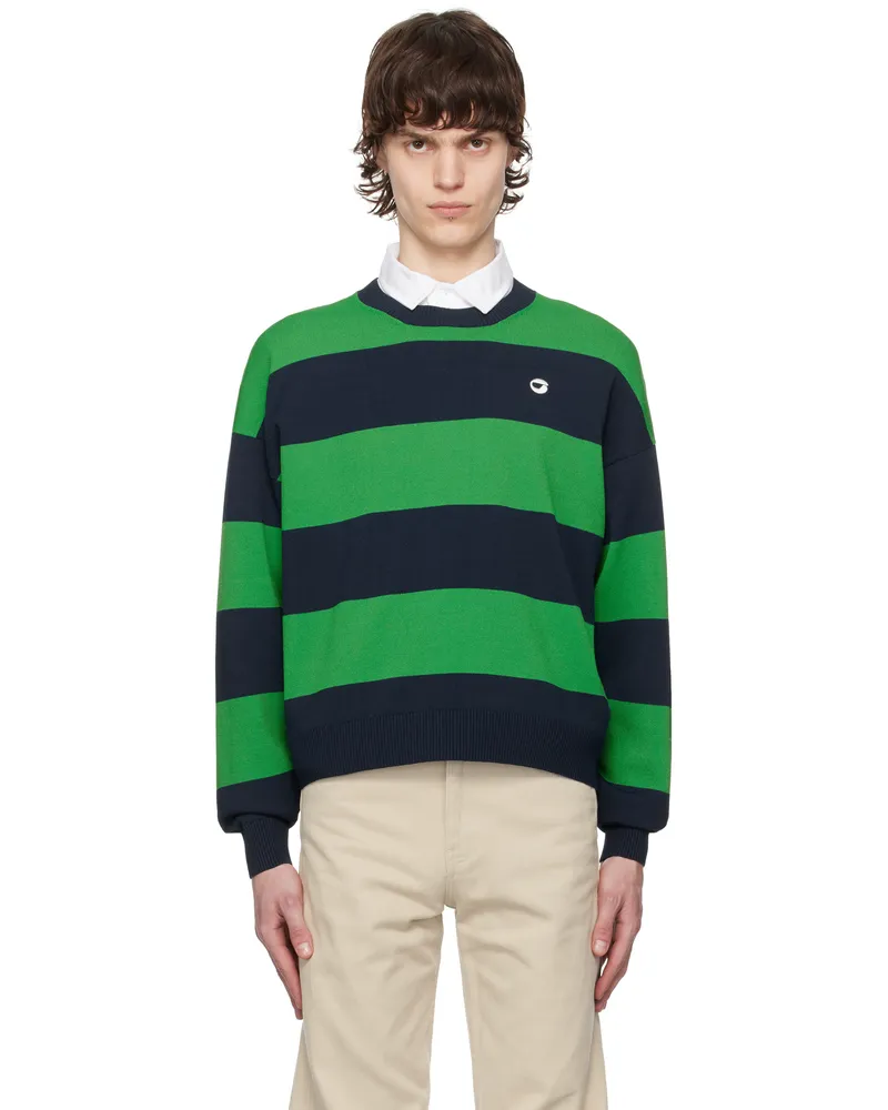 COPERNI Green & Navy Striped Crewneck Sweater Green-blue