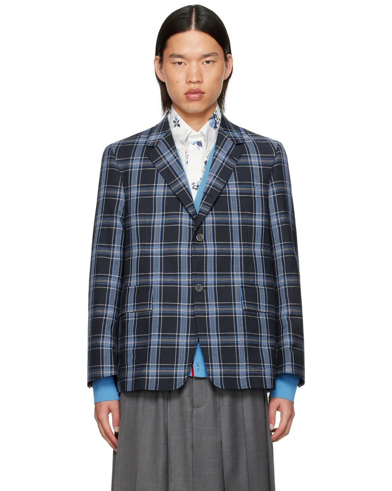 Thom Browne Navy Unstructured Straight Fit Blazer 410