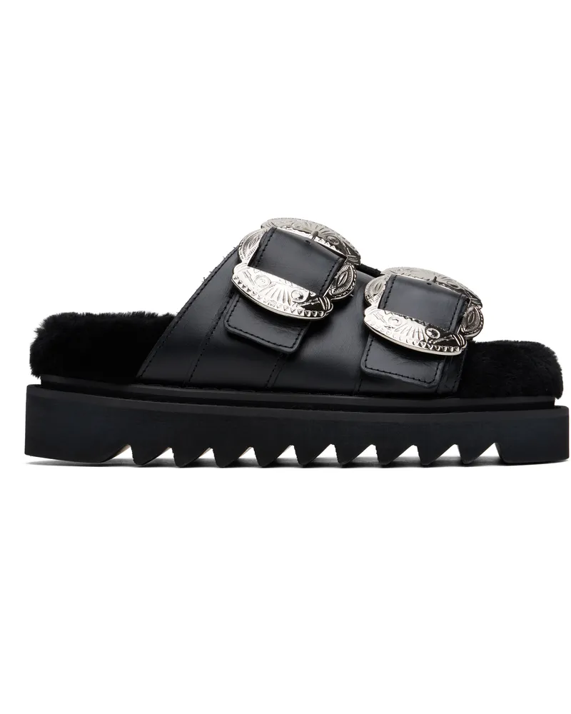Toga Black Teddy Double Strap Buckled Sandals Black