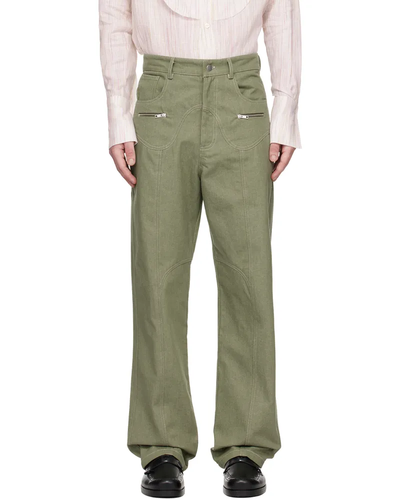 Carlota Barrera Green Paneled Jeans Olive
