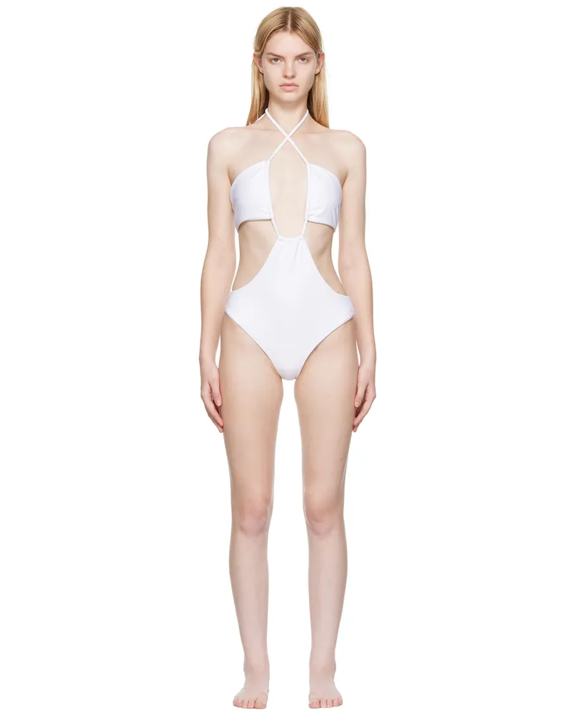 Rosetta Getty White Recycled Nylon One-Piece Swimsuit White