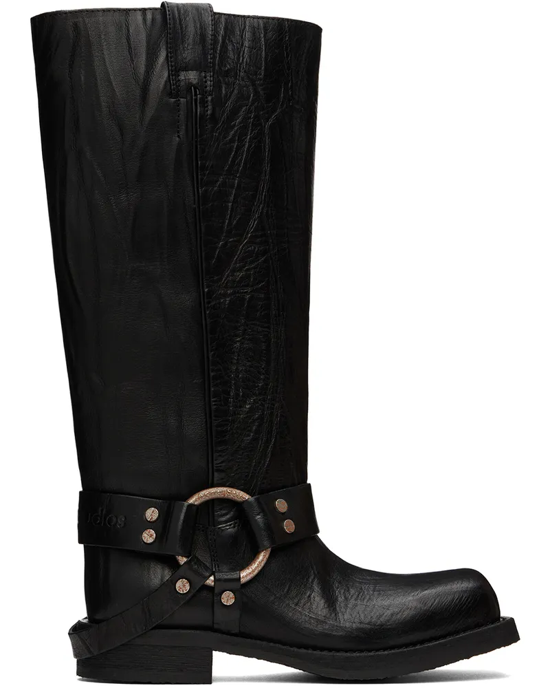 Acne Studios Black Leather Buckle Tall Boots Aa2