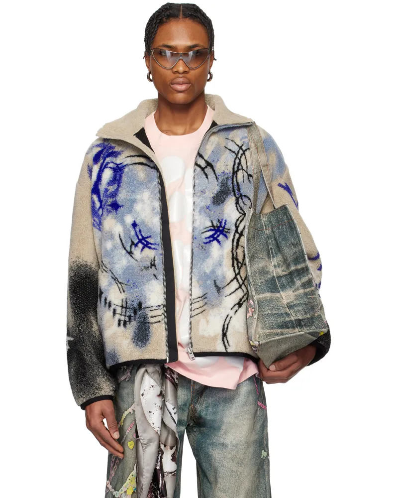 Acne Studios Beige & Blue Teddy Jacket Aek