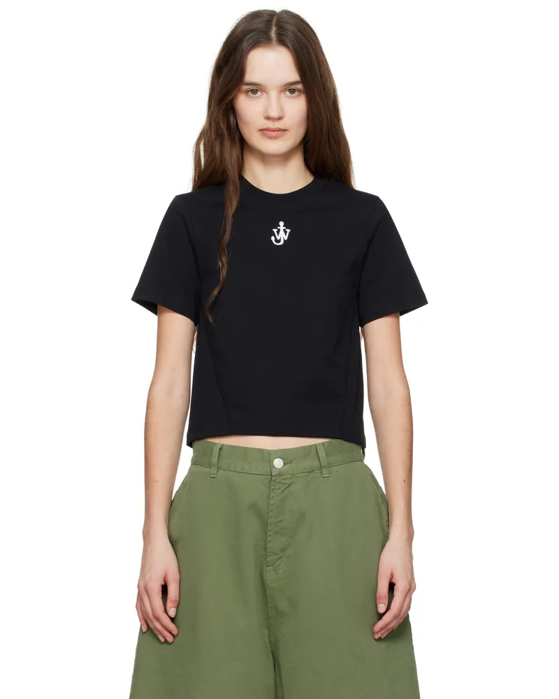 J.W.Anderson Black Anchor Logo Cropped Panelled T-shirt 999