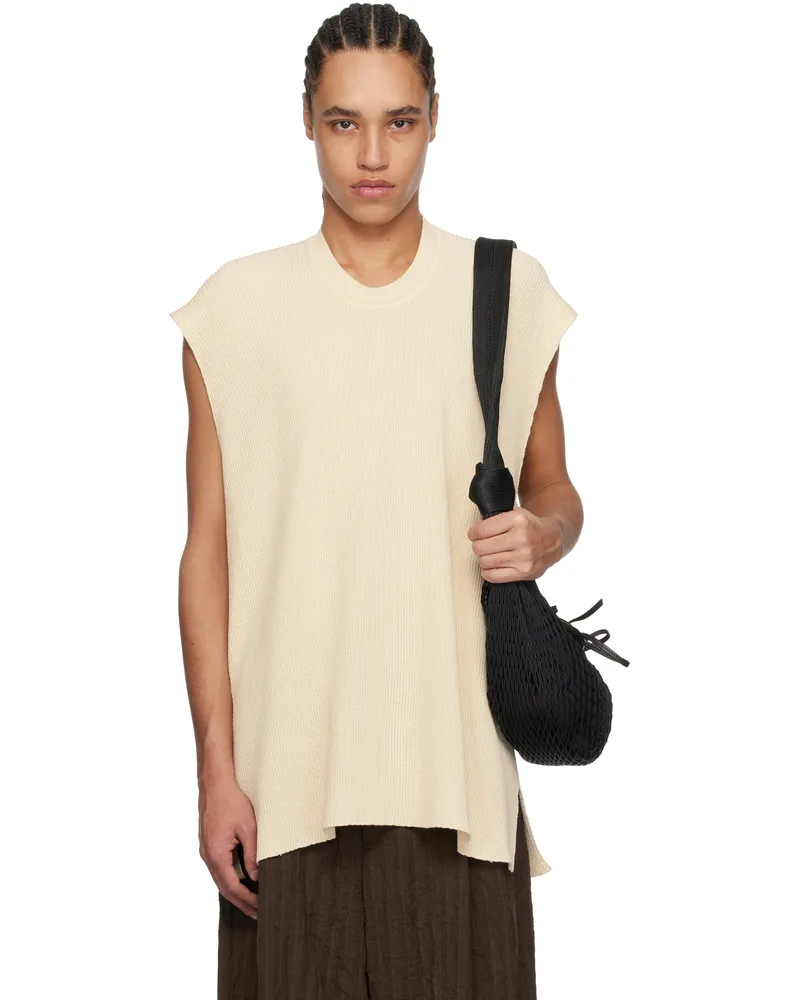 Issey Miyake Beige Tight Twist Cotton Knit Vest 40-beige