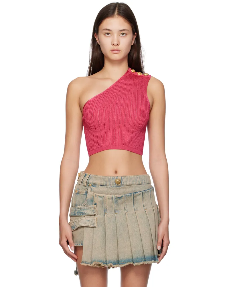 Balmain Pink Asymmetric Tank Top 4at
