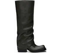 Khaki Havva Chunky Heel Plissè Tall Boots