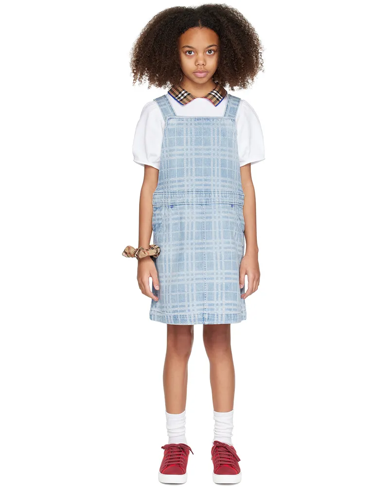 Burberry Kids Blue Check Denim Dress Pale