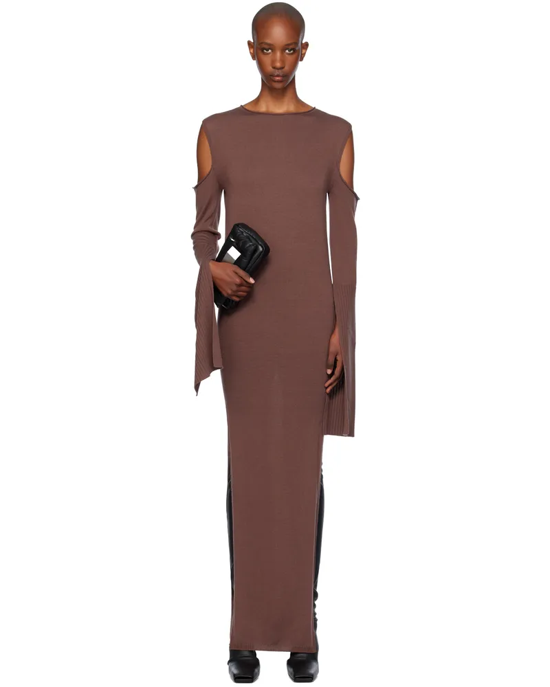 Rick Owens Brown Porterville Cape Sleeve Maxi Dress 93
