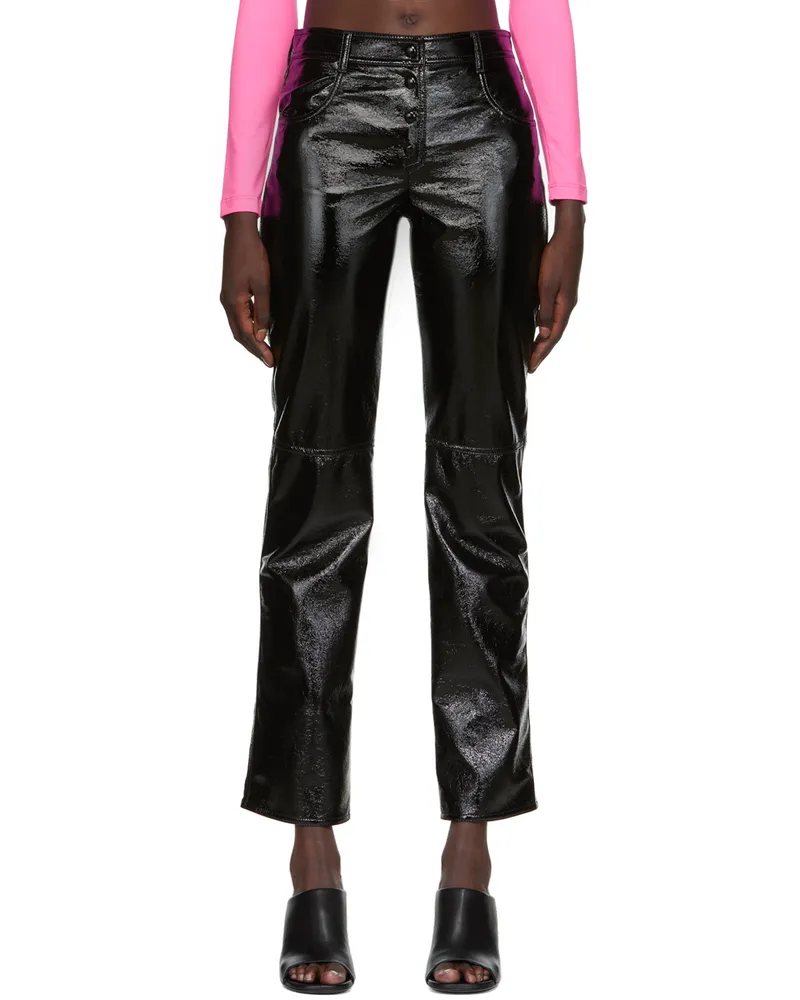 MSGM Black Crinkled Faux-Leather Pants 99