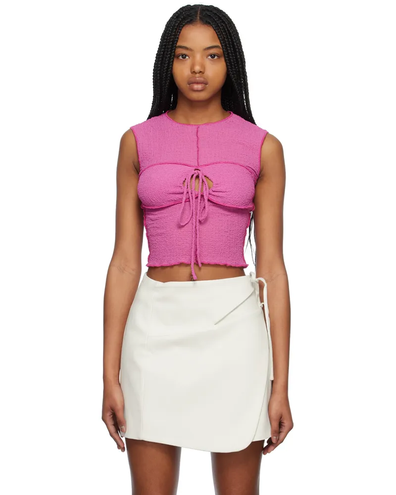 YUZEFI Pink Keyhole Tank Top Fuschia