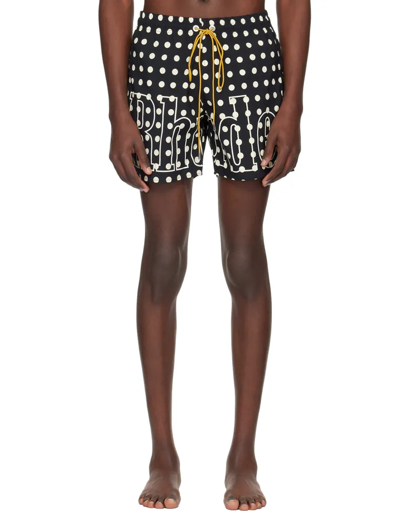 RHUDE Black & Off-White Polka Dot Swim Shorts Black