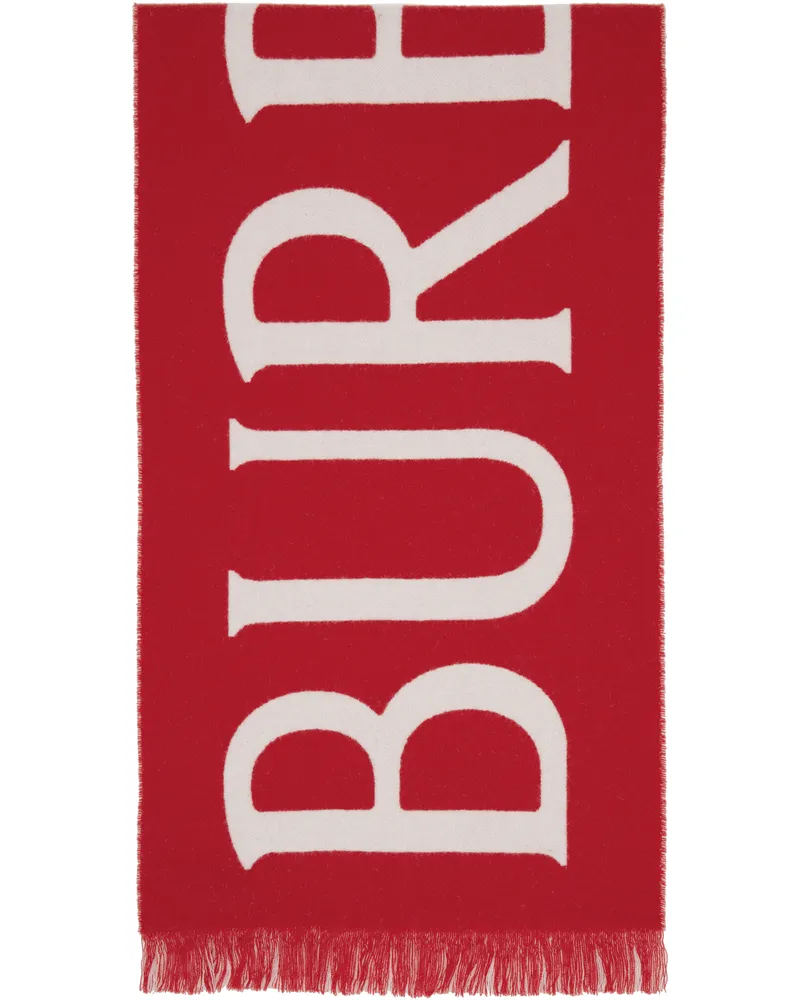 Burberry Red & White Logo Wool Scarf Post