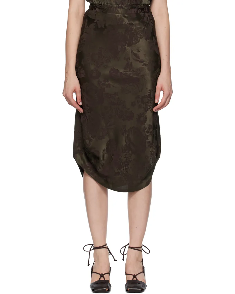 Maison Margiela Khaki & Burgundy Floral Midi Skirt 001j