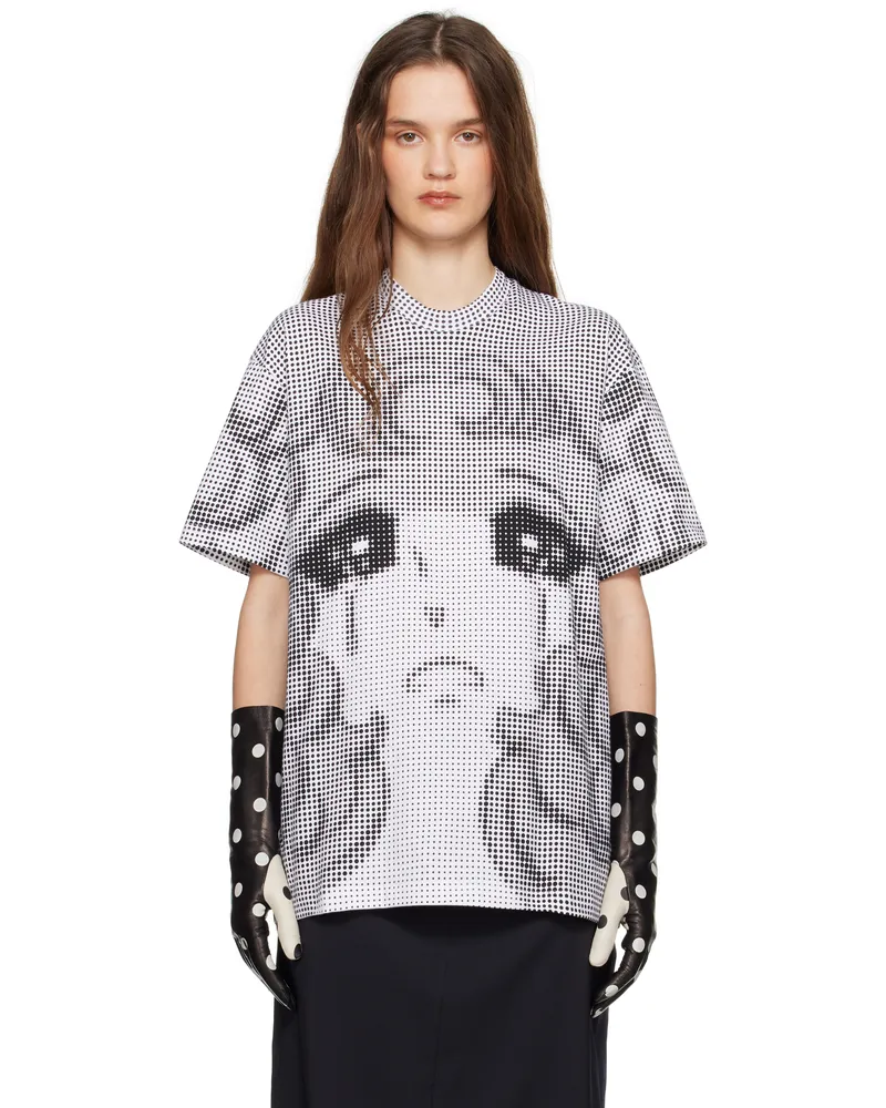 pushBUTTON Black & White Pixel Crying Girl T-shirt Pixel