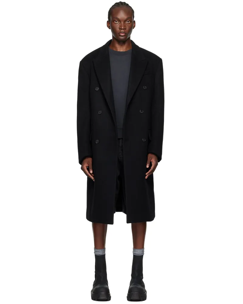 WE 11 DONE Black Wool Double-Breasted Coat Black