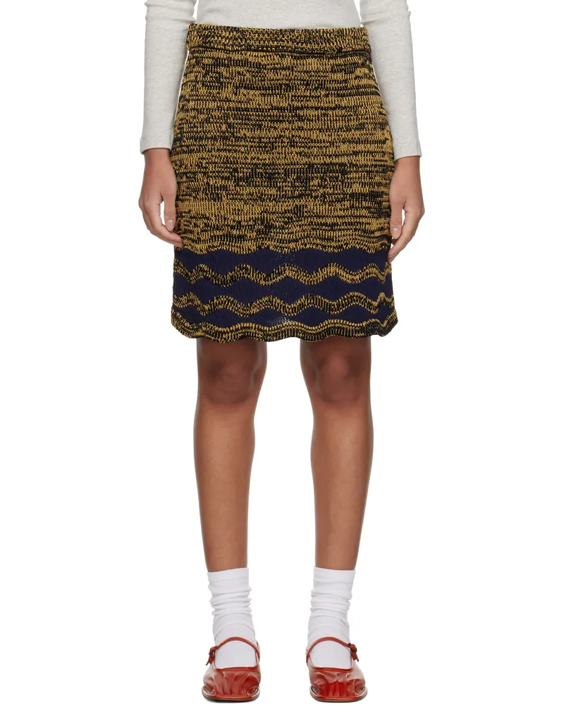 Wales Bonner Yellow & Navy Shade Knit Miniskirt Yellow
