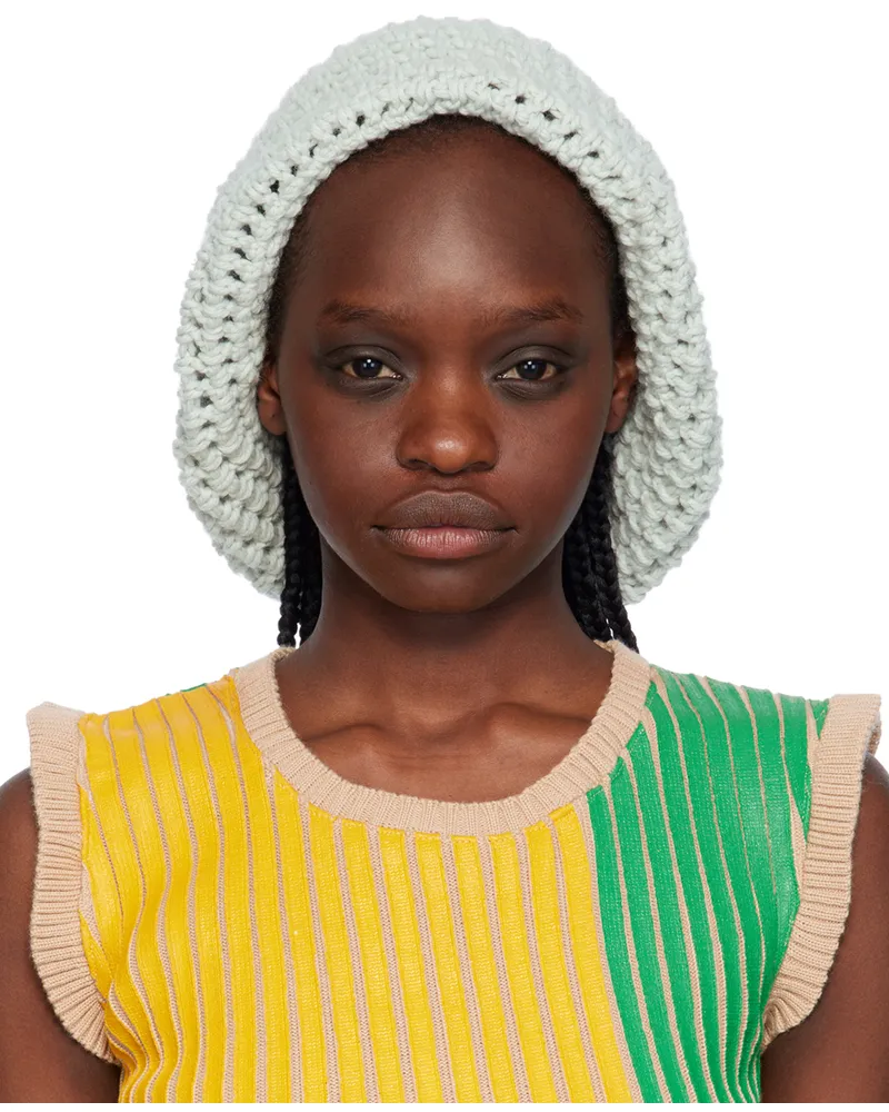 Stanley Raffington SSENSE Exclusive Blue & Off-White Crochet Beanie Cream