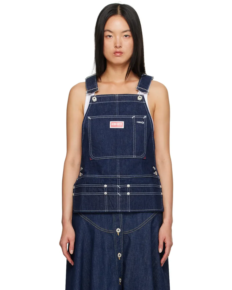 Kenzo Blue Kenzo Paris Dungaree Denim Tank Top Rinse