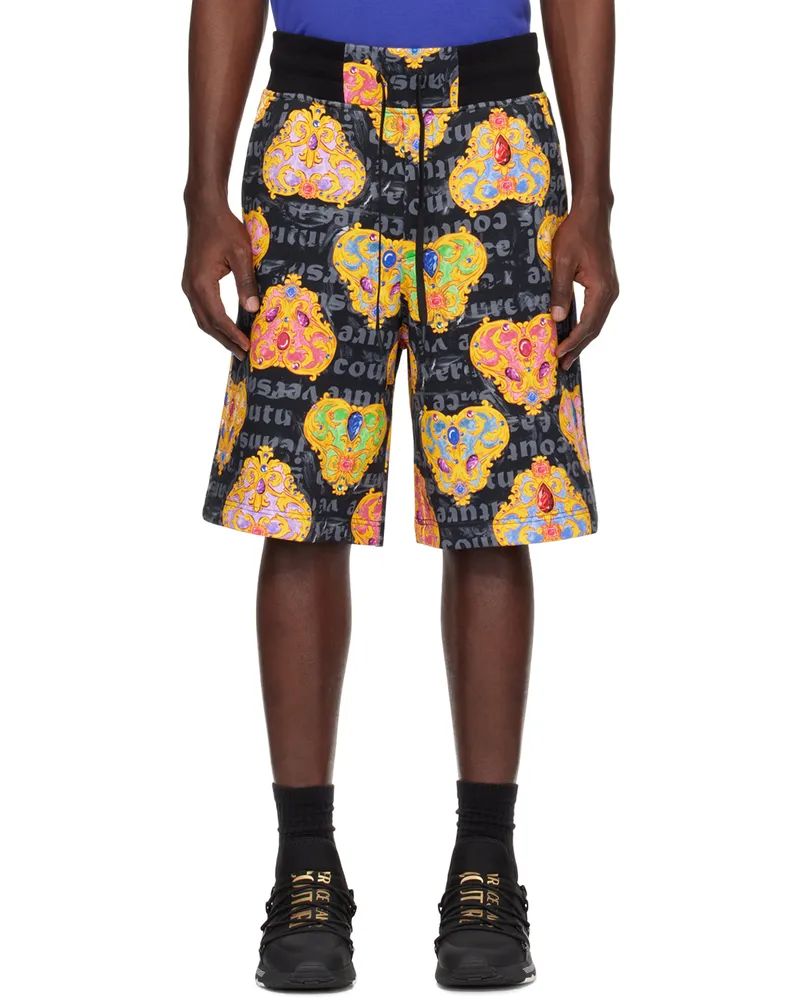 Versace Jeans Black & Gold Heart Couture Shorts Eg89