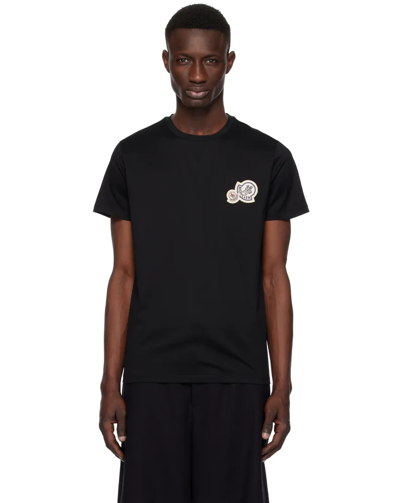 Moncler Black Double Logo Patch Cotton T-shirt 999