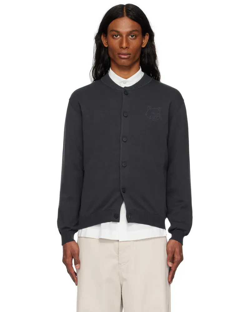 Kitsuné Gray Bold Fox Head Embroidered Knitted Cardigan 0076