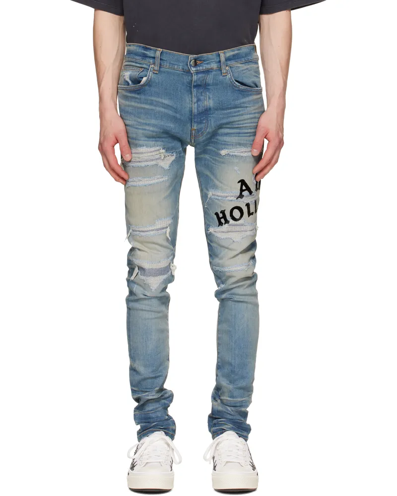 Amiri Blue 'AMIRI Hollywood' Repaired Jeans Honeycomb